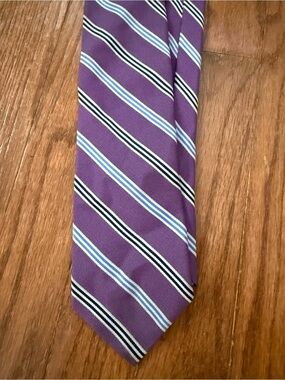 Brooks Brothers Purple Stripe Tie with Light Blue and Black Accents 100% silk US
